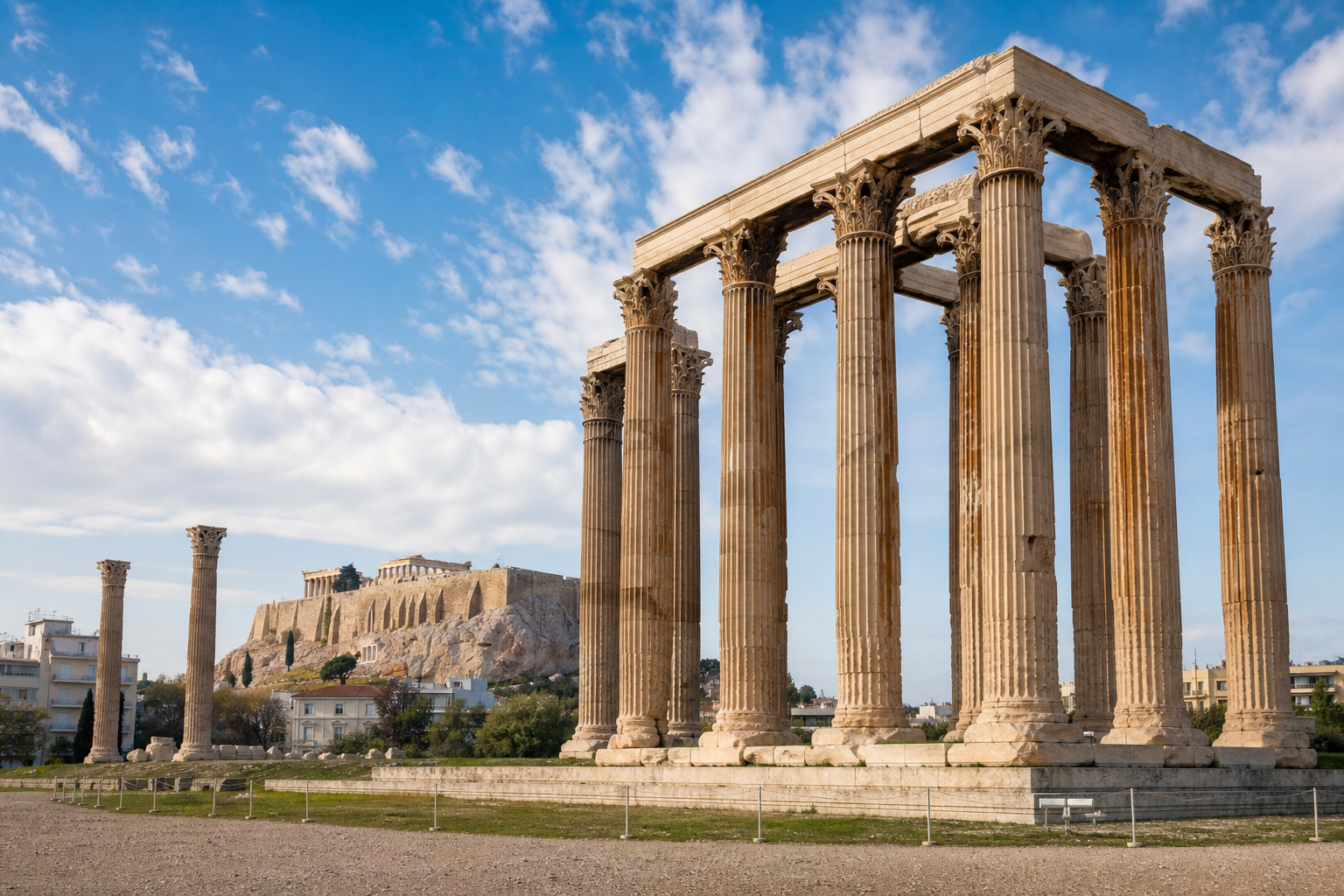 The towering Corinthian columns of the Temple of Olympian Zeus in Athens